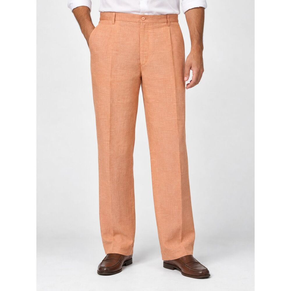 Prestige Men’s 42 100% Linen Pants Peach Salmon Straight Leg Dress Trousers